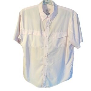 HUK Tide Point Shirt Men's Medium Pink Short Sleeve Button Down Performance Fish